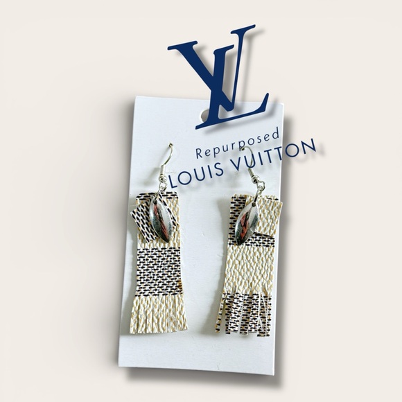 Louis Vuitton upcycled Damier Azur Y2K authentic material fringe dangle earrings - Picture 2 of 5